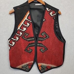 Vintage Turkish Kilim Tapestry Vest Boho Tribal Wool Lined Handmade XL